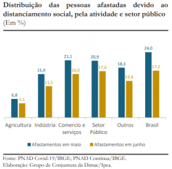 Distribuição das pessoas afastadas devido ao distanciamento social, pela atividade e setor público 