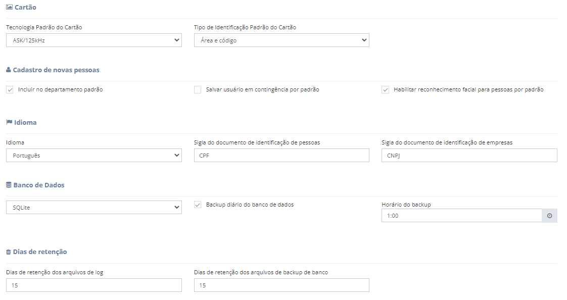 Figura 1 - Página das configurações